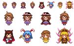  6+girls animal_ears black_dress blonde_hair blue_dress blue_hair bow brooch brown_eyes brown_hair cape chinese_clothes dango dress flat_cap food glasses hat hat_bow imaizumi_kagerou jewelry junko_(touhou) kine long_hair lowres mallet multiple_girls orange_shirt pixel_art plaid pote_(ptkan) rabbit_ears red-framed_glasses red_eyes ribbon ringo_(touhou) school_uniform seiran_(touhou) shirt short_hair shorts skirt tabard touhou twintails usami_sumireko very_long_hair wagashi wolf_ears 