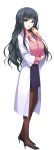  1girl absurdres black_hair bracelet breasts cleavage full_body glasses green_eyes highres jewelry labcoat large_breasts long_hair looking_at_viewer open_mouth pantyhose pencil_skirt reminiscence skirt smile standing tomose_shunsaku 