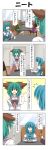  /\/\/\ 4koma 5girls alternate_costume animal_ears apron aqua_eyes aqua_hair bench blonde_hair blue_hair bow cape closed_eyes comic cup dress drinking_glass finger_to_mouth ghost_tail green_dress green_hair hair_ribbon hat heterochromia highres juliet_sleeves karakasa_obake kasodani_kyouko konpaku_youmu long_sleeves looking_away multiple_girls open_mouth pointy_hair puffy_sleeves rappa_(rappaya) ribbon shirt shushing silver_hair sitting skirt smile soga_no_tojiko surprised table tatara_kogasa touhou toyosatomimi_no_miko translation_request umbrella v_arms vest 