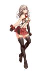  1girl alisa_ilinichina_amiella black_boots black_gloves black_legwear blue_eyes boots cabbie_hat elbow_gloves fingerless_gloves gloves god_eater god_eater_2:_rage_burst hat hobenkei long_hair looking_at_viewer silver_hair simple_background skirt solo suspender_skirt suspenders thigh-highs thigh_boots white_background 