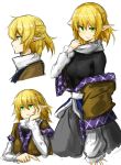 1girl arm_support blonde_hair green_eyes highres japanese_clothes kan_(aaaaari35) mizuhashi_parsee pointy_ears scarf sketch solo touhou white_background 