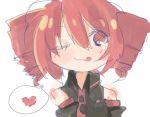  1girl ahoge detached_sleeves drill_hair heart kasane_teto red_eyes redhead solo speech_bubble spoken_heart tongue tongue_out twin_drills twintails utau white_background 