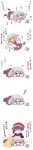  &gt;_&lt; absurdres altas blue_hair book bow bowtie chibi closed_eyes comic covering_mouth doremy_sweet dress hat highres jacket kishin_sagume long_image nightcap open_clothes petting pom_pom_(clothes) short_hair silver_hair single_wing skirt sleeping tall_image tantrum touhou translation_request wings 
