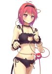  1girl bell blush cat_ear_panties cat_lingerie culter eyeball hairband komeiji_satori looking_at_viewer midriff navel pink_eyes pink_hair short_hair simple_background solo string sweatdrop third_eye touhou twitter_username white_background wrist_cuffs 