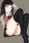  1girl black_hair black_legwear highres long_hair original saitou_(lynx-shrike) school_uniform solo thigh-highs uniform 