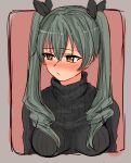  1girl anchovy black_sweater blush brown_eyes drill_hair girls_und_panzer grey_hair highres kento1102 long_hair solo sweater twin_drills 