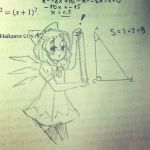  1girl bow cirno cowboy_shot dress hair_bow holding ice ice_wings jpeg_artifacts looking_to_the_side math measuring mmoe_chan open_eyes open_mouth photo puffy_short_sleeves puffy_sleeves ruler russian short_hair short_sleeves sketch solo tagme touhou trigonometry wings 