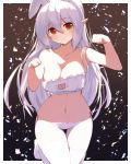  1girl absurdres animal_ears breasts brown_eyes cat_cutout cat_ear_panties cat_lingerie cleavage cleavage_cutout dungeon_and_fighter highres large_breasts long_hair panties pointy_ears rabbit_ears side-tie_panties solo tandozzing thigh-highs underwear white_hair white_legwear white_panties 