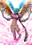  1girl blue_hair breasts claws digimon digimon_frontier head_wings mask midriff navel scarf short_hair shutumon solo wings winni 
