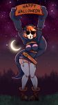  1girl arms_up boots contrapposto crescent_moon full_body garter_straps genderswap halloween highres hood hoodie super_mario_bros. mask moon multiple_belts orange_hair pigeon-toed plague_of_gripes short_hair shy_gal shy_guy sign sleeves_past_wrists solo super_mario_bros. thigh-highs white_legwear 