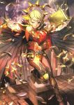  1girl blonde_hair book boots brown_eyes circlet electricity feathers fire_emblem fire_emblem_cipher fire_emblem_if highres long_hair official_art one_eye_closed ophelia_(fire_emblem_if) solo wings 