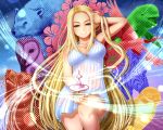  1girl bear beluga_whale bird blonde_hair blue_eyes flower hand_in_hair hawk long_hair looking_at_viewer original owl polar_bear smile spinning_top tagme very_long_hair zebra zenzaio72 