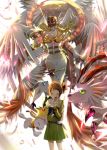  1girl angel_wings angewomon blonde_hair blue_eyes brown_hair digimon digimon_adventure digimon_adventure_tri. digivice green_eyes magnadramon nyaromon salamon school_uniform short_hair tailmon whistle wings winni yagami_hikari yukimibotamon 