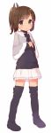  1girl alternate_costume boots brown_eyes brown_hair capelet i-401_(kantai_collection) kantai_collection muhogame ponytail standing sweater tan thigh-highs thigh_boots 