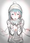  1girl absurdres blue_eyes blue_hair blush breath breathing_on_hands highres jacket mahou_shoujo_madoka_magica miki_sayaka pg_(pgouwoderen) sketch solo sweater winter winter_clothes 
