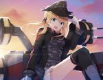  :d anchor_hair_ornament blonde_hair blue_eyes camouflage gloves hair_ornament hiiragi_souren iron_cross kantai_collection looking_at_viewer microskirt military military_uniform open_mouth pleated_skirt prinz_eugen_(kantai_collection) skirt smile turret uniform white_gloves 