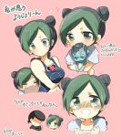  aya_(421ura) black_hair blush braid chibi child double_bun dual_persona green_eyes green_hair higashikata_jousuke jojo_no_kimyou_na_bouken kuujou_jolyne multicolored_hair navel open_mouth pompadour pout single_braid stone_free stuffed_animal stuffed_toy sweatdrop tears teddy_bear translation_request trembling two-tone_hair younger 