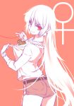  1girl armband chocolate chocolate_heart earrings fate/stay_night fate_(series) genderswap gilgamesh heart jewelry kettle21 necklace red_eyes red_string shirt short_shorts shorts string white_shirt 