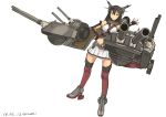  1girl arumi_(arumi-ke) black_hair brown_eyes cannon elbow_gloves fingerless_gloves gloves headgear kantai_collection long_hair nagato_(kantai_collection) standing thigh-highs 