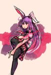  1girl animal_ears blush_stickers finger_gun highres looking_at_viewer no_nose open_mouth purple_hair rabbit_ears red_eyes reisen_udongein_inaba skirt solo thigh-highs touhou zana 