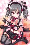  1girl box breasts cleavage drill_hair gift gift_box idolmaster idolmaster_cinderella_girls kanzaki_ranko red_eyes silver_hair sitting solo thigh-highs twin_drills twintails urabi_(tomatohouse) wariza 