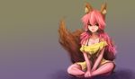  1girl animal_ears artist_request bow bra breasts caster_(fate/extra) drawfag fate/extra fate_(series) fox_ears fox_tail hair_bow no_pants pink_hair ribbon solo source_request tail twintails underwear 