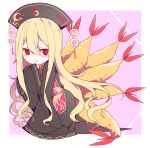  1girl blonde_hair chinese_clothes gla hat junko_(touhou) kamaboko long_hair looking_at_viewer multiple_tails narutomaki red_eyes shrimp sleeves_past_wrists solo tabard tail touhou very_long_hair wide_sleeves 