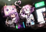  4girls beaker black_hair blush closed_eyes d-pad face_mask glasses hair_ornament heart long_hair mask mizunashi_(second_run) multiple_girls nepgear nepgyaa neptune_(choujigen_game_neptune) neptune_(series) noire open_mouth purple_hair ribbon robot scared short_hair smile sweatdrop twintails uni_(choujigen_game_neptune) 