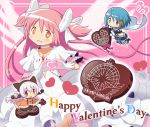  3girls blue_eyes blue_hair bow cape capelet chocolate choker cleavage_cutout dress fur_trim gecchu gloves goddess_madoka grin hair_bow hair_ornament hairclip happy_valentine heart heart_hands kaname_madoka long_hair magical_girl mahou_shoujo_madoka_magica mahou_shoujo_madoka_magica_movie miki_sayaka momoe_nagisa multiple_girls oktavia_von_seckendorff pink_hair red_eyes short_hair smile spoilers thigh-highs two_side_up white_hair yellow_eyes zettai_ryouiki 