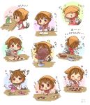  /\/\/\ 1girl :3 ? animal_ears apron brown_hair cat_ears cat_tail chen chocolate chocolate_making closed_eyes closed_mouth commentary_request flying_sweatdrops heart ibarashiro_natou jewelry long_sleeves multiple_tails nekomata short_hair single_earring sleeves_rolled_up solo tail touhou translation_request two_tails valentine 