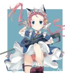  1girl android animal_ears blue_eyes cat_ears clarion doll_joints dress female gloves gun highres koukaku_no_pandora maid maid_headdress panties pink_hair red_panties rifle scope sniper_rifle solo twintails underwear weapon weapon_request wind zhongye_yu 
