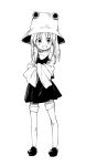  1girl crossed_arms grin hat monochrome moriya_suwako sawayaka_samehada skirt smile touhou wide_sleeves 