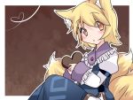  1girl animal_ears blonde_hair brown_eyes chocolate chocolate_heart commentary_request fox_ears fox_tail hammer_(sunset_beach) heart holding looking_at_viewer short_hair solo tail touhou valentine yakumo_ran 