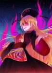  1girl aozora_market blonde_hair chinese_clothes hat junko_(touhou) long_hair open_mouth red_eyes solo tabard tail touhou wide_sleeves 