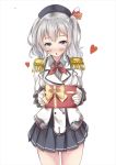  gloves grey_eyes hat kantai_collection kashima_(kantai_collection) marisasu_(marisa0904) military military_uniform silver_hair uniform valentine wavy_hair white_gloves 