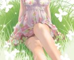  1girl ami_(kawasemidori) bare_legs butterfly dress floral_print grass head_out_of_frame original sitting solo tagme 