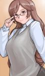  adult breasts brown_eyes brown_hair casual glasses large_breasts long_hair rozen_maiden rozenweapon suiseiseki 