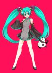  aqua_hair blue_eyes detached_sleeves hatsune_miku headphones headset high_heels long_hair microphone necktie project_diva shinryo shinryou_rei shoes simple_background skirt smile solo stuffed_animal stuffed_toy thigh-highs thighhighs twintails very_long_hair vocaloid zettai_ryouiki 