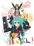  699 akiyama_mio akiyama_mio_(cosplay) aqua_eyes aqua_hair bad_id bass_guitar blonde_hair blue_eyes brown_eyes brown_hair cagayake!_girls_pose cosplay drum guitar hair_ornament hair_ribbon hairclip hatsune_miku hirasawa_yui hirasawa_yui_(cosplay) instrument k-on! kagamine_rin keyboard keyboard_(instrument) kotobuki_tsumugi kotobuki_tsumugi_(cosplay) les_paul long_hair megurine_luka meiko multiple_girls nakano_azusa nakano_azusa_(cosplay) pantyhose pink_eyes pink_hair ribbon school_uniform short_hair skirt smile tainaka_ritsu tainaka_ritsu_(cosplay) translated translation_request twintails vocaloid 