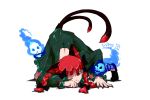 back braid cat_ears cat_tail hands kaenbyou_rin multiple_tails oso oso_(toolate) red_eyes red_hair redhead tail top-down_bottom-up touhou twin_braids wink 
