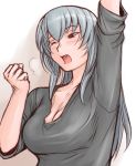  breasts casual cleavage rozen_maiden rozenweapon silver_hair sleeves_rolled_up solo stretch suigintou wink yawn yawning 
