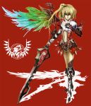  armor blonde_hair chain devil_bringer devil_may_cry devil_may_cry_4 flandre_scarlet navel nero_(devil_may_cry) ponytail red_eyes ross_(clumzero) shadow short_hair side_ponytail solo sword touhou weapon wings 