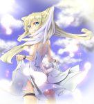  blue_eyes cloud clouds dress dress_lift feathers highres ichi_makoto long_hair looking_back original sky twintails wing_ears 