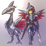  1boy armor costume hitec male moemon personification pokemon pokemon_(creature) pokemon_(game) pokemon_gsc skarmory sword weapon wings 