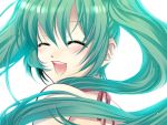  aqua_hair artist_request backlighting bare_shoulders blush close-up closed_eyes face happy hatsune_miku jpeg_artifacts long_hair open_mouth ribbon smile twintails very_long_hair vocaloid 