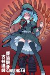  bag blue_hair blush bottle chinese green_dam hat kawashiro_nitori kirenenko legs os personification putin red_eyes robotic_arms skirt skirt_lift slip_skirt tears thigh-highs thighhighs touhou twintails usavich vault watch wind_lift wristwatch 