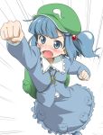  blue_hair blush hat kawashiro_nitori punch punching skirt tears touhou youkan 