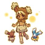  1boy :o blush_stickers boots brown_eyes brown_hair buneary costume crossover dark_skin hitec hood midriff mieu moemon navel open_mouth personification pokemon pokemon_(creature) pokemon_(game) pokemon_dppt rabbit_ears tales_of_(series) tales_of_the_abyss topless 