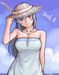  bare_shoulders beach blush breasts casual cleavage feathers hat jewelry necklace rozen_maiden rozenweapon smile solo straw_hat suigintou 