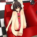  armpits bad_feet barefoot brown_hair bunny_ears camisole chair couch d-tline expressionless feet hand_behind_head highres inaba_tewi ko-&gt;u legs looking_away panties rabbit_ears red_eyes toes touhou underwear 